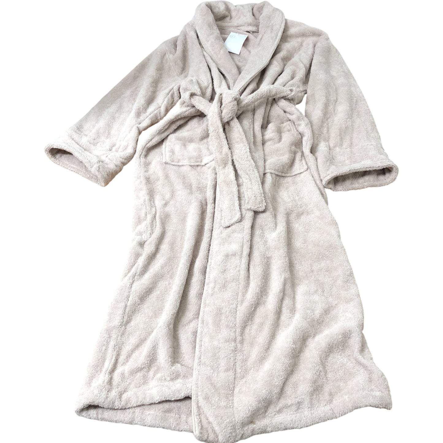 Beige Organic Cotton Bathrobe Soft Fleece Size S