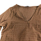 River Island Women's Top UK Large Brown V Neck Long Sleeve Textured Blouse