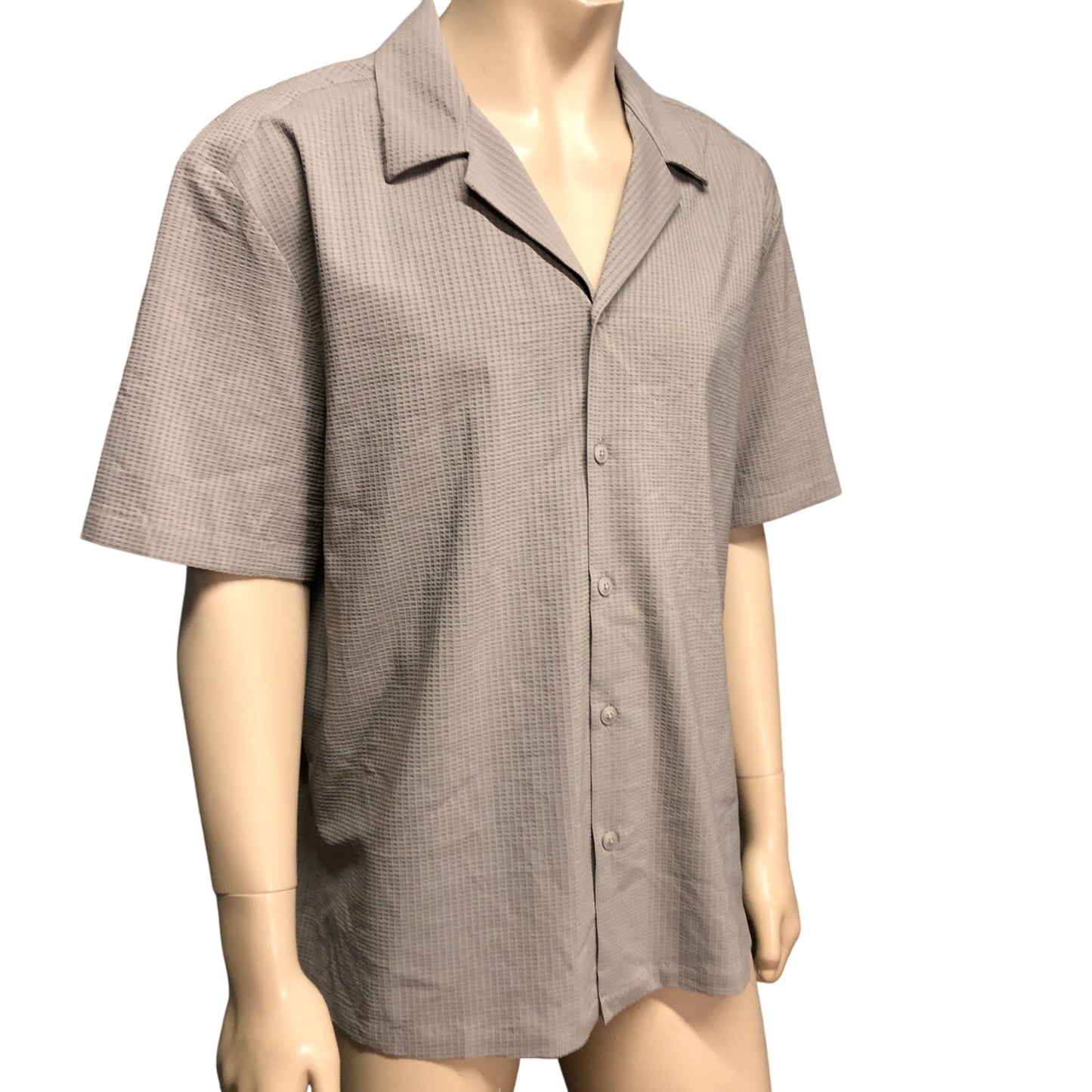 River Island Button Up Shirt Men's Short Sleeve Check Pattern Size XXL Grey