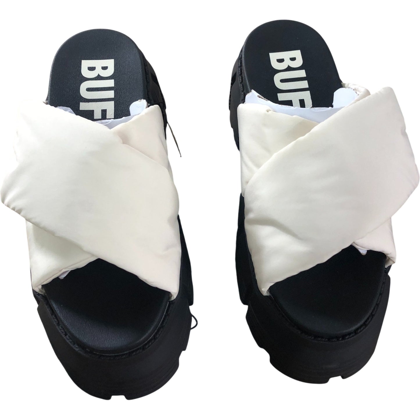 Buffalo Ava Velcross UK4 Women's Vegan Nylon Offwhite Slide Sandals