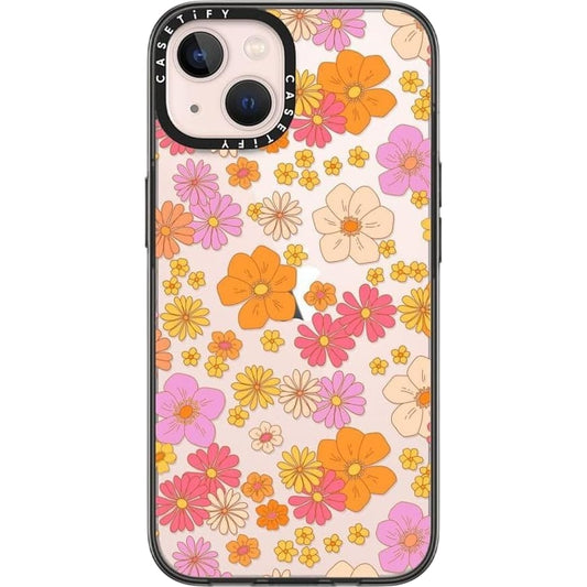 CASSETiFY Compact iPhone 13 Pro Case Retro Boho Hippie Flowers Clear