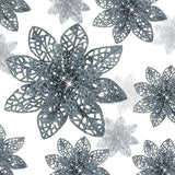 Glitter Poinsettia Christmas Ornaments Silver 3/4/6" 24 Piece Bundle