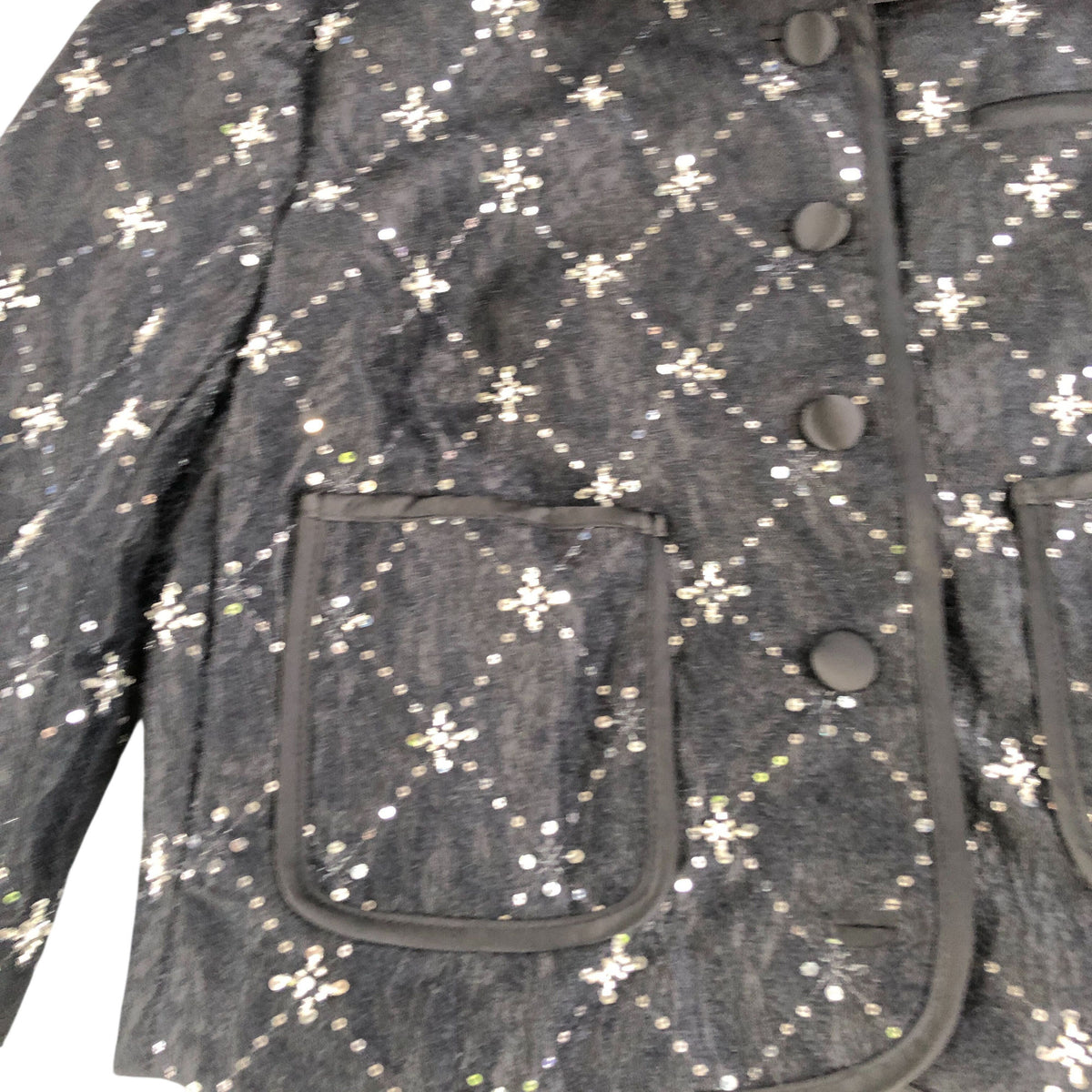 Embellished Cropped Jacket Women's Black Sequined Quilted Size Medium