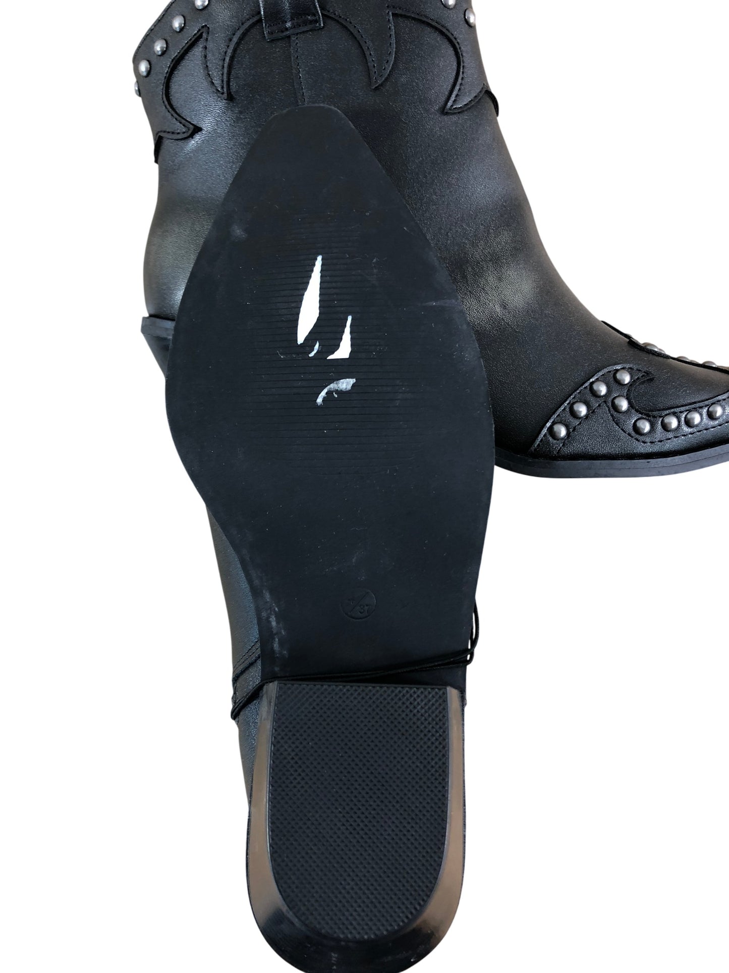 Women's Black Ankle Boots UK4Studded Detail Zip Up Western Style