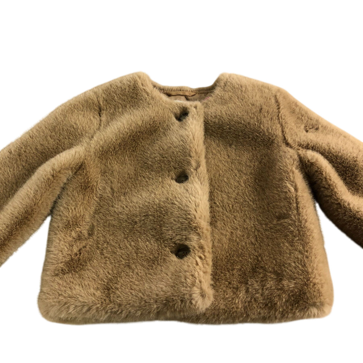 River Island Kids Faux Fur Coat 2-3 Years Girls Tan Button Up