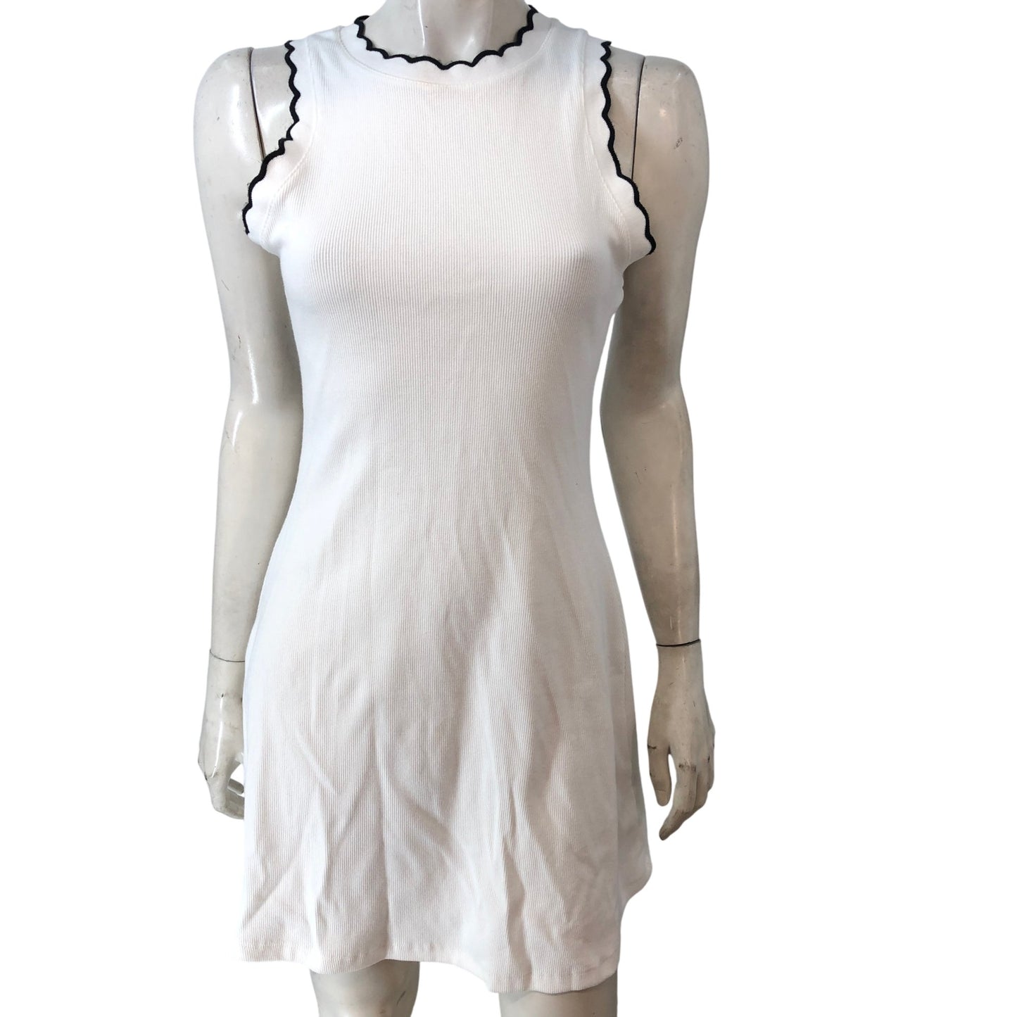 River Island Women's White Dress UK8 Scalloped Edges Sleeveless Ribbed