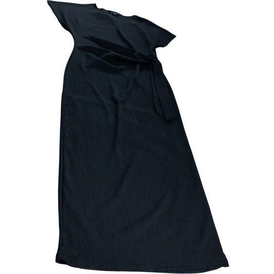 River Island Black Textured Tie Waist Midi Dress - Size 12