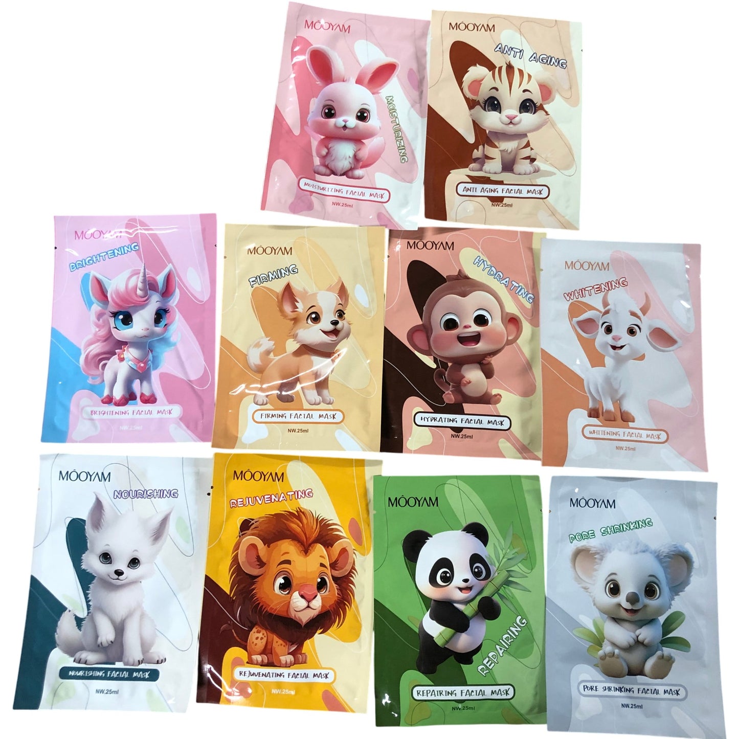 Mooyam 10 Pack Variety Animal Facial Masks Hydrating Brightening Anti Aging