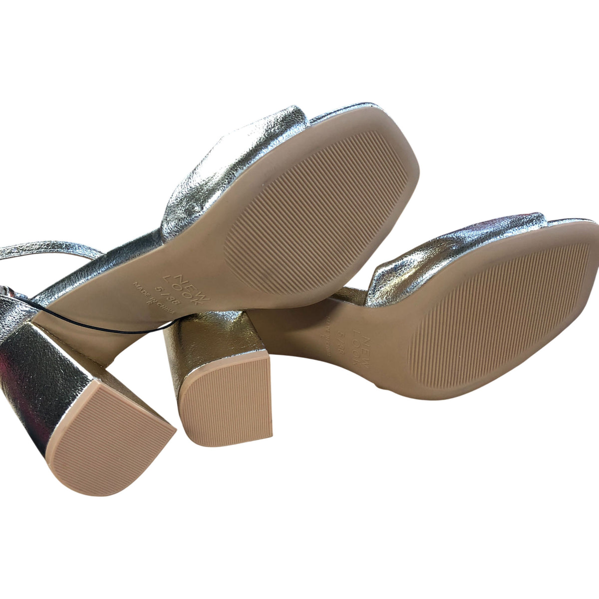 Gold Block Heel Sandals Open Toe Vegan Shoes Size 5