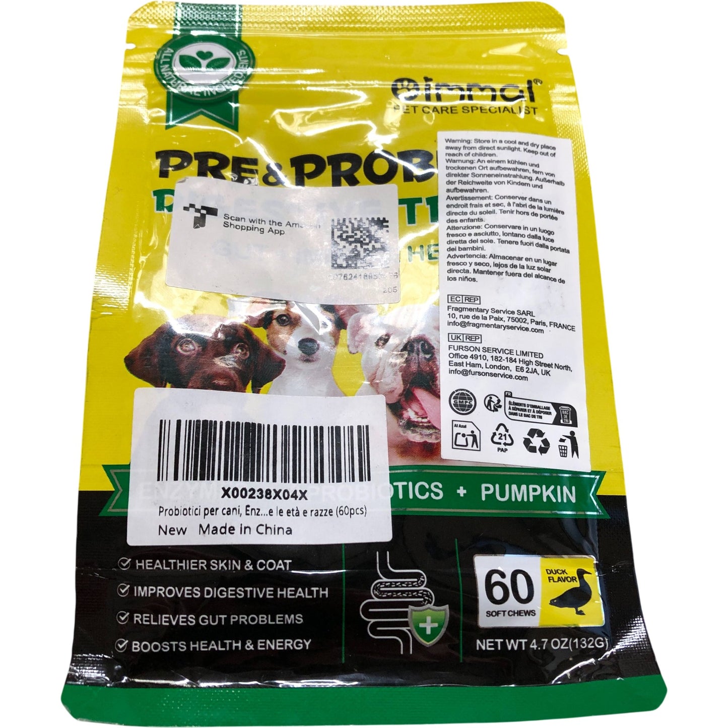 Pre and Probiotic Digestive Treats for Dogs 60 Soft Chews Duck Flavor All Ages