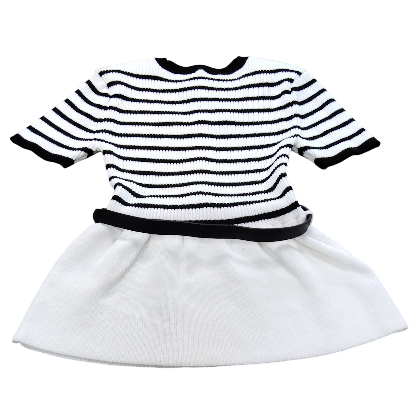 Rivers Island Striped Dress UK8 Women's Short Sleeve White Black Ribbed