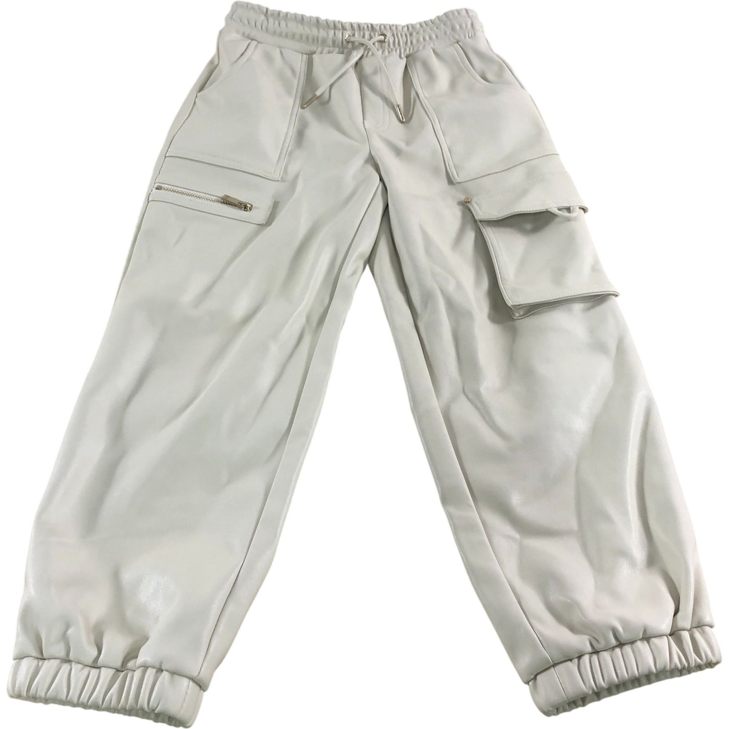 River Island Girls Cargo Trousers UK6 Years Cream Faux Leather