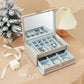 Vee&Co Jewellery Organiser Grey And Blue 2 Layers With Mirror