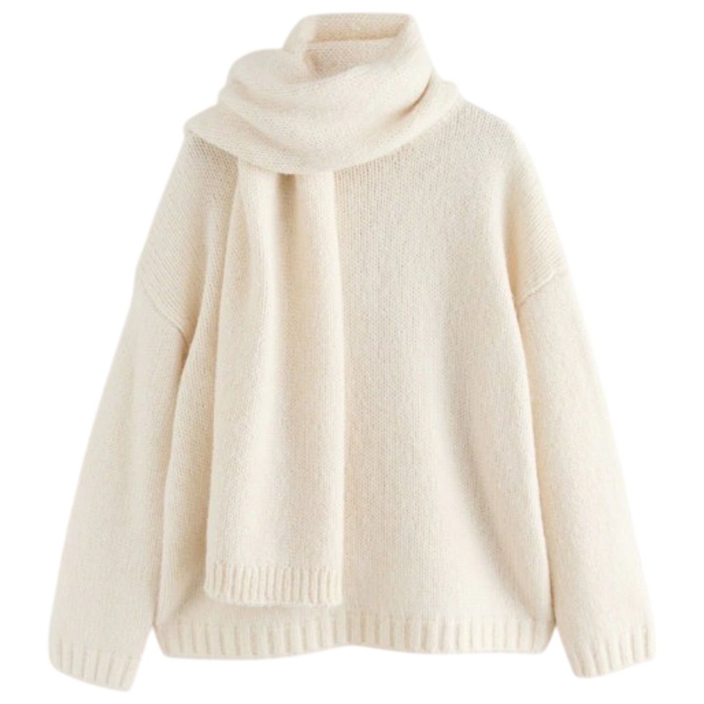 Women's Cream Sweater Size Small Knit Wool Blend With Scarf