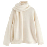 Women's Cream Sweater Size Small Knit Wool Blend With Scarf