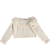 River Island Knitted Sweater Women's Cream Cable Knit Ruffle Detail Jumper