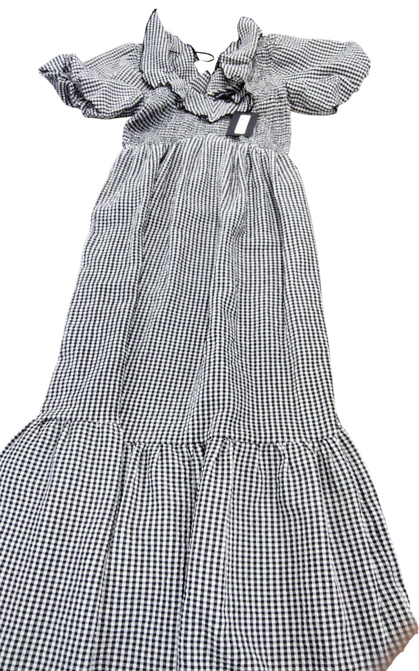 River Island Women's Black And White Gingham Maxi Dress With Ruffle Sleeves UK 6