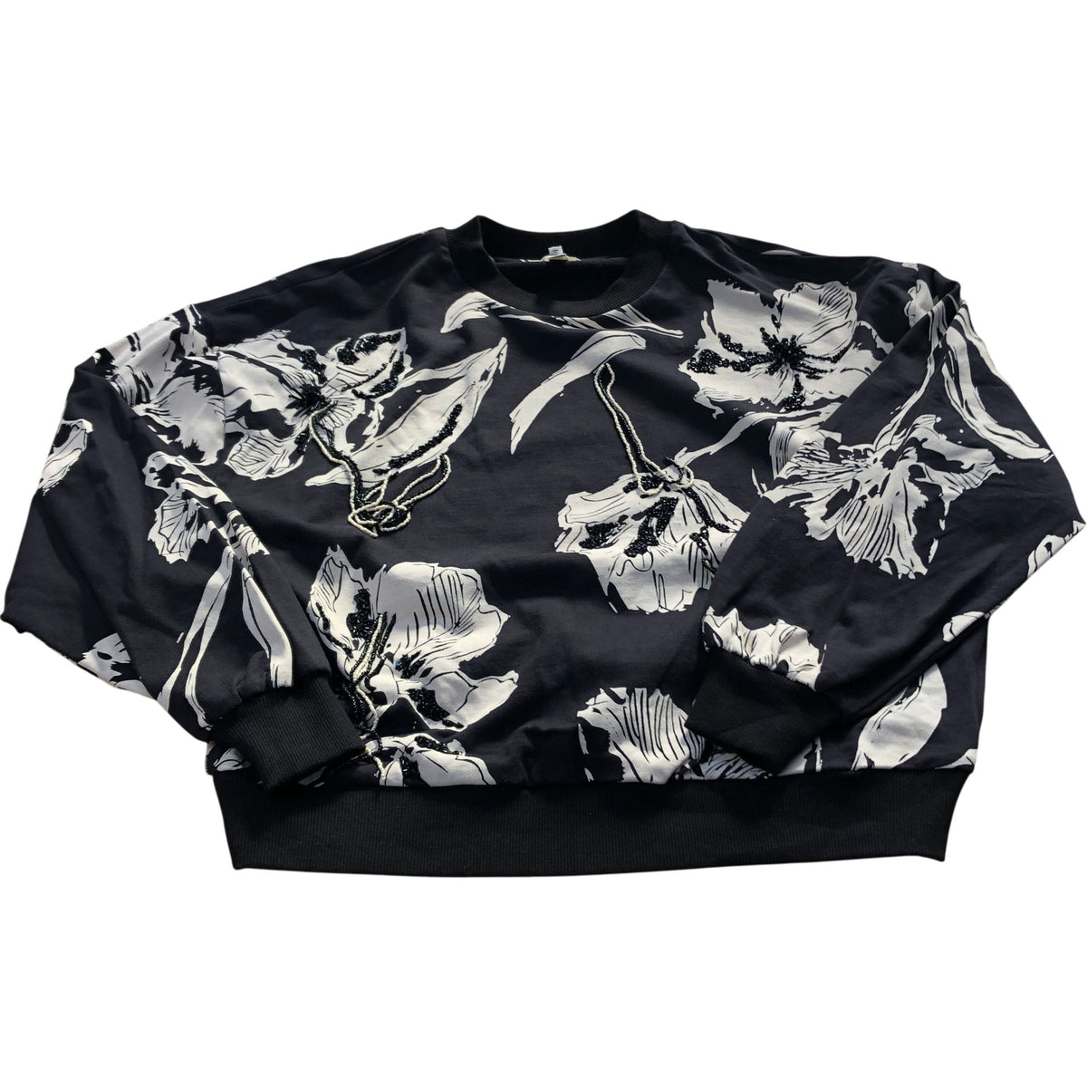 River Island Black Floral Print Sweatshirt Women's Long Sleeve Top Size Small