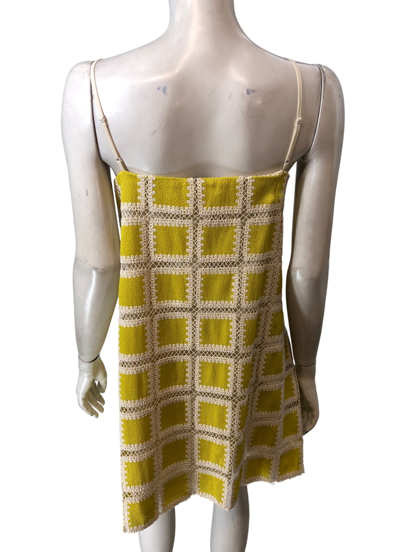 River Island UK18 Women's Yellow Crochet Mini Dress Spaghetti Straps Casual
