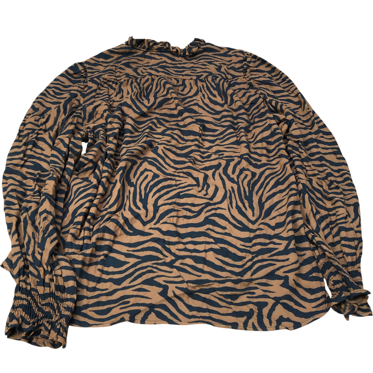 Tiger Print Blouse Women's Loose Fit Long Sleeve Size UK10 Viscose Casual Top