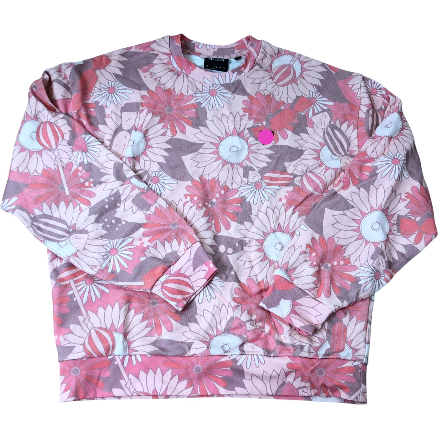 Pink Floral Design Sweatshirt M Men's Casual Crew Neck Long Sleeve