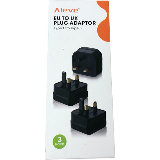Aieve EU To UK Plug Adaptor 3 Pack Type C To Type G High Temperature Resistance