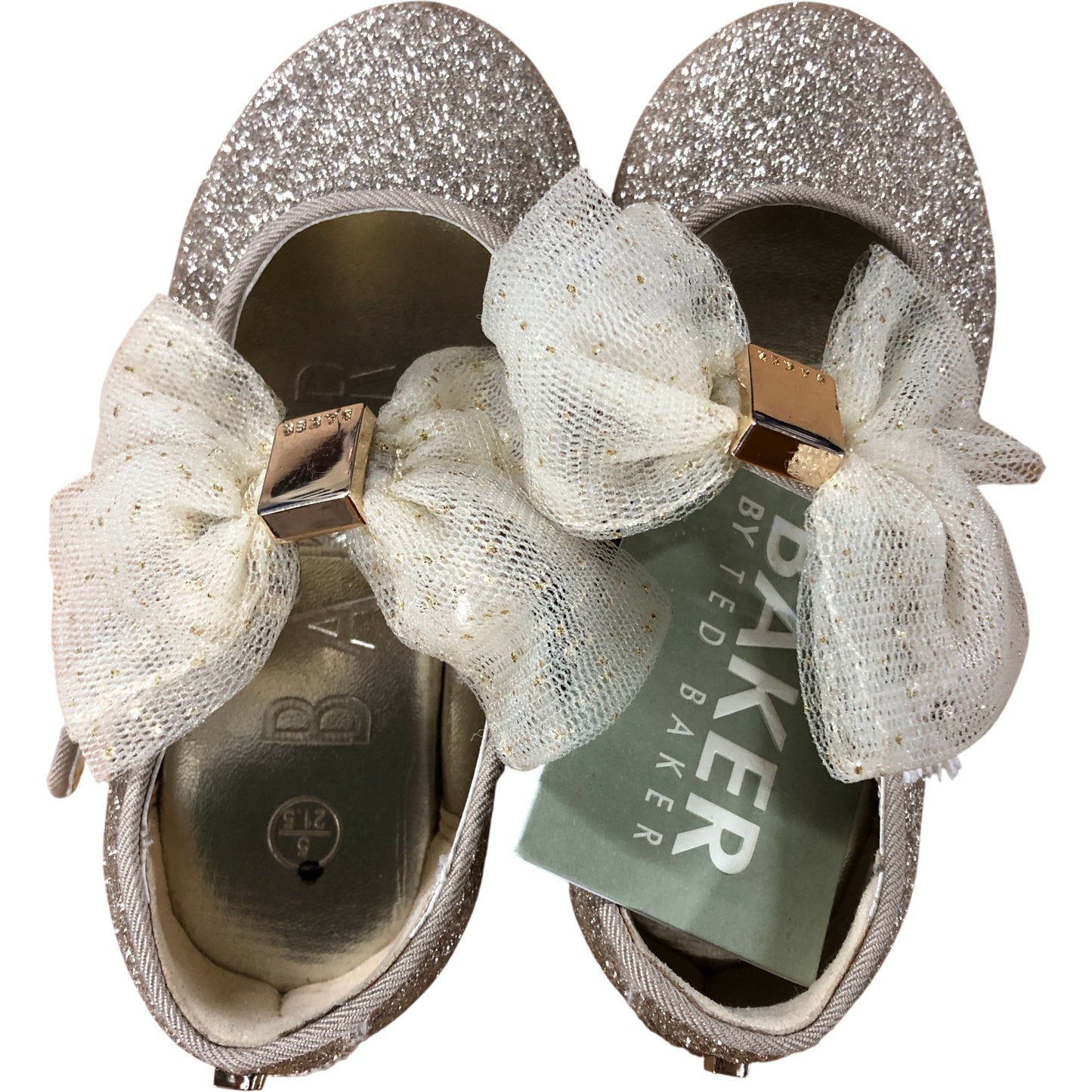 Baker By Ted Baker Girls Glitter Mary Janes UK5 Gold Bow Detail Shoes