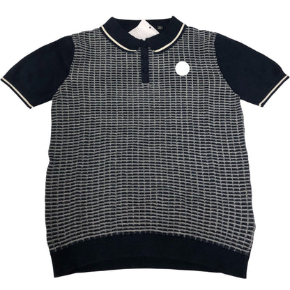 Short Sleeve Polo Shirt Cotton Navy Pattern