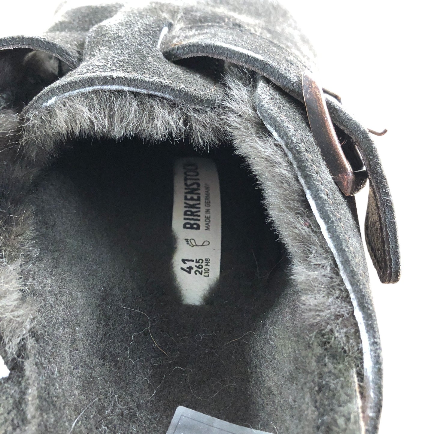 Birkenstock Boston VL Shearling UK7.5 Women's Suede Open Back Slippers Grey