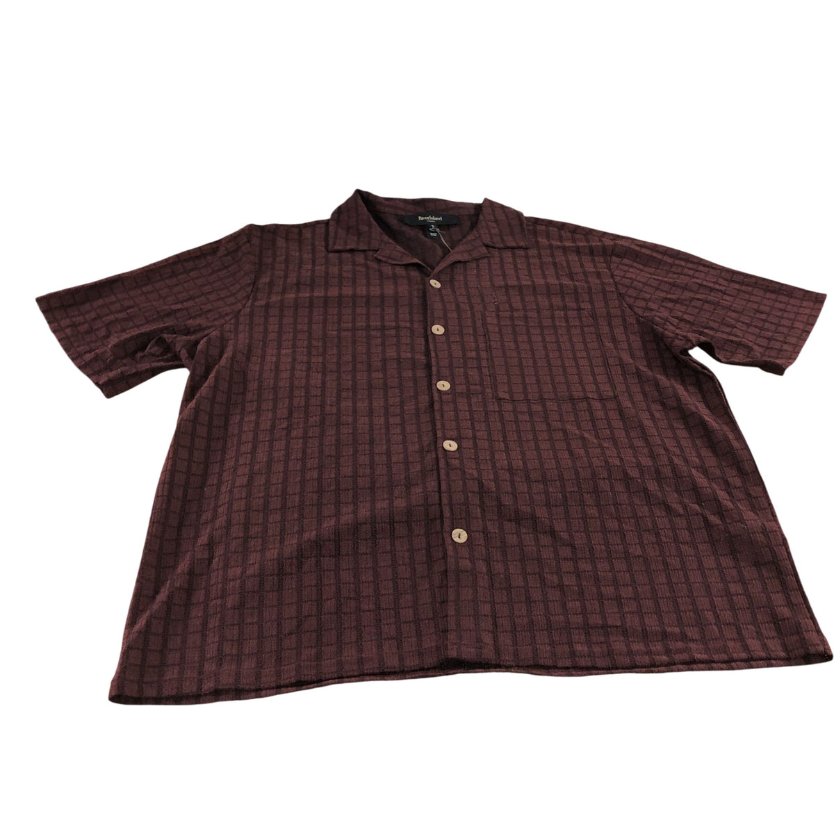 River Island Short Sleeved Button Up Shirt Men’s Textured Dark Red Size XS