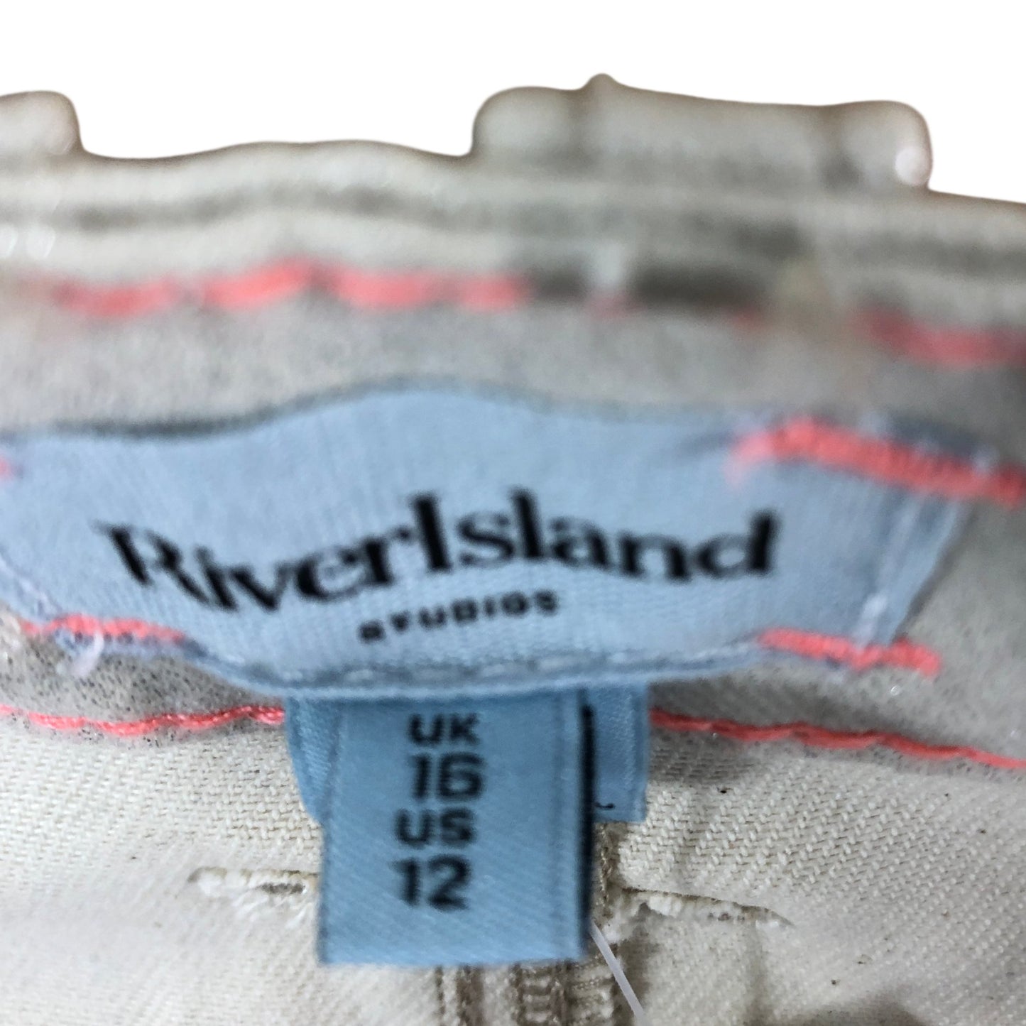 River Island Women’s Khaki Denim Mini Skirt Size 12 Shiny Summer Style