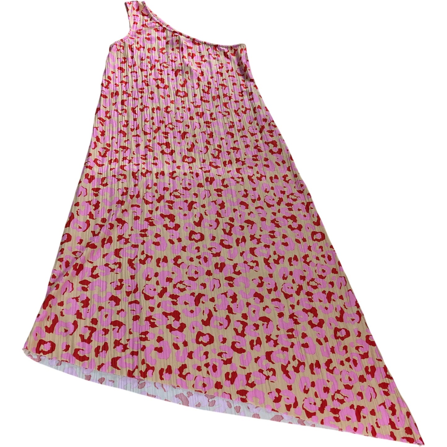River Island Women's UK10 One Shoulder Dress Pink Animal Print Pleated