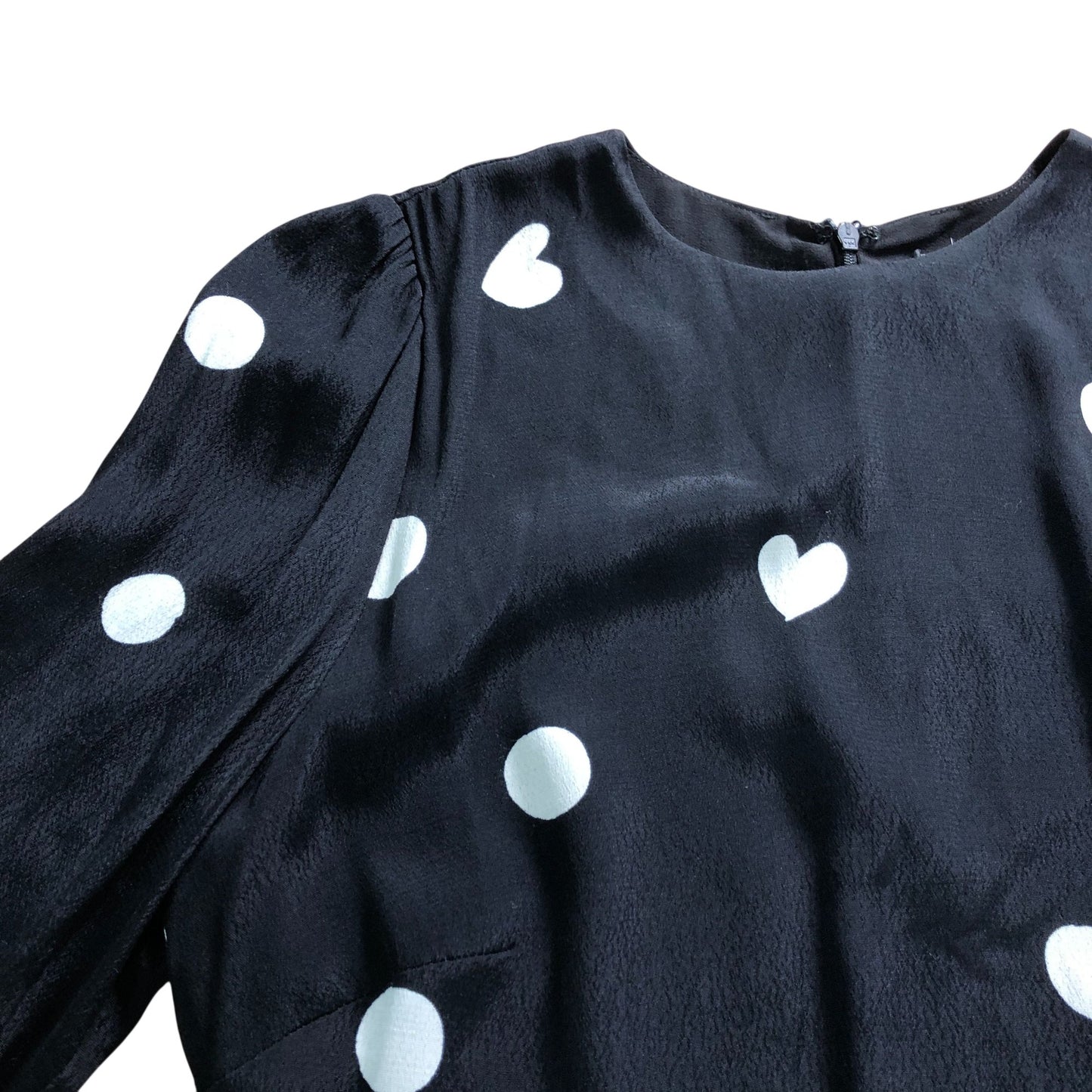 Polka Dot Maxi Dress UK6 Women's Long Sleeve Flared Hem Black Heart