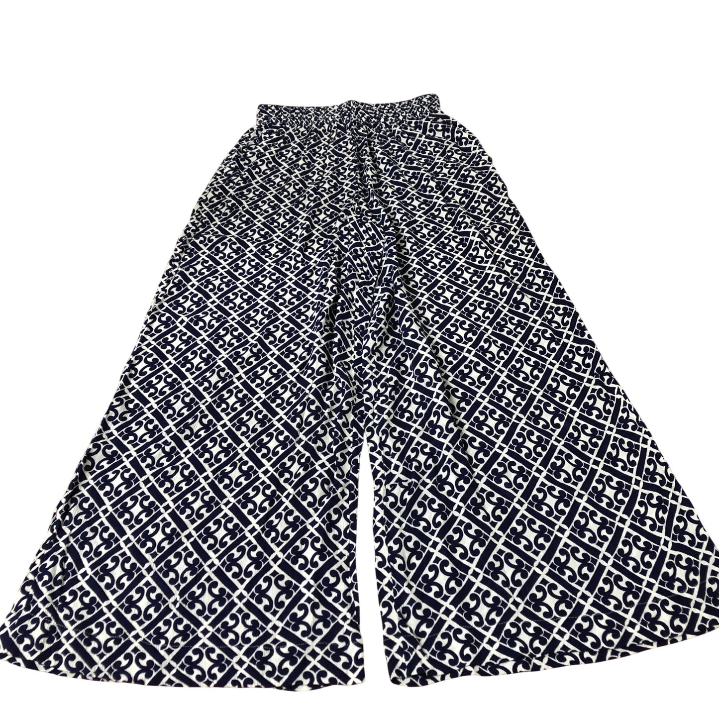 Boden Wide Leg Trousers Women's Viscose Navy Blue Patterned Summer Pants UK12