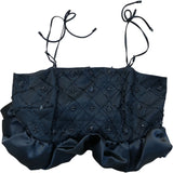 River Island Beaded Crop Top Black Quilted Design Ruffled Hem