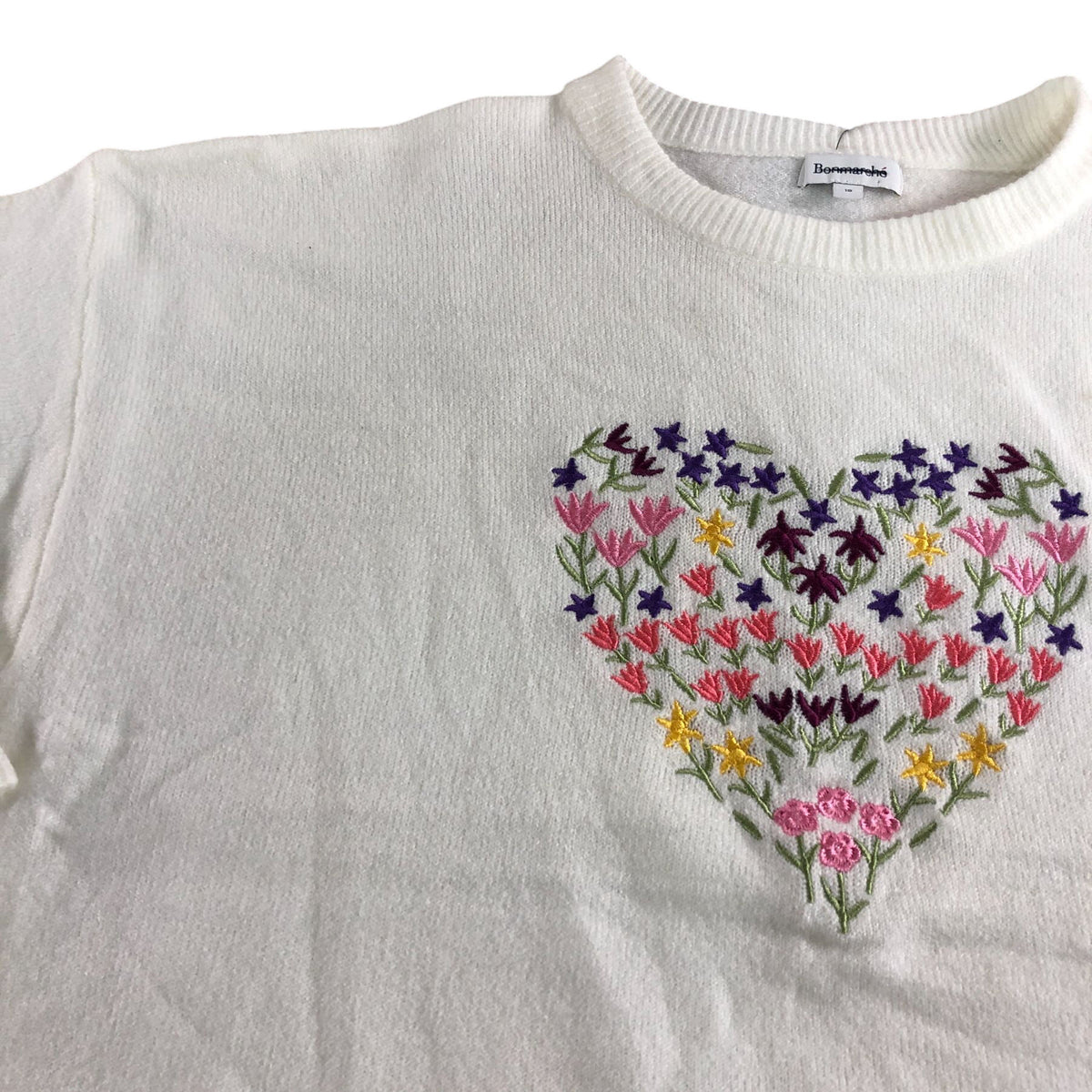 Women's Jumper Size 18 White Floral Heart Embroidered