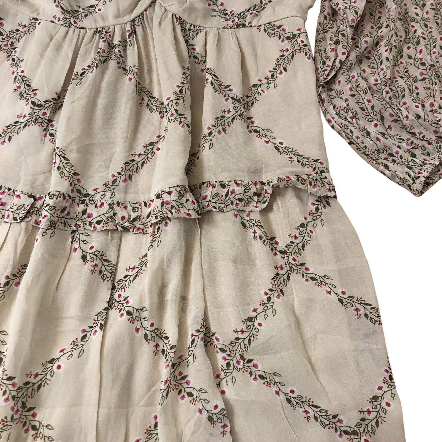 Floral Print Maxi Dress Size 16 Women's Long Sleeve Tiered Cream Cotton