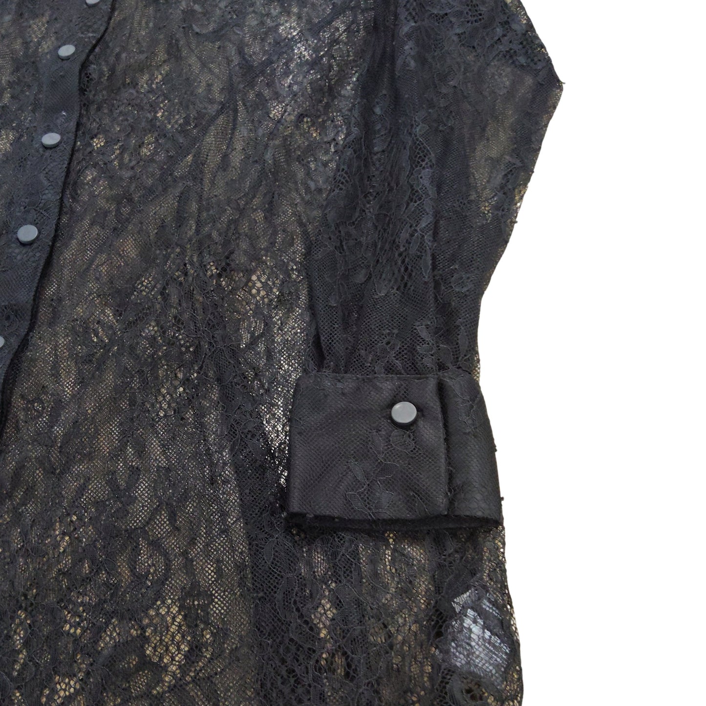 River Island Lace Blouse Black UK6 Women's Sheer Long Sleeve Button Up Chic Top