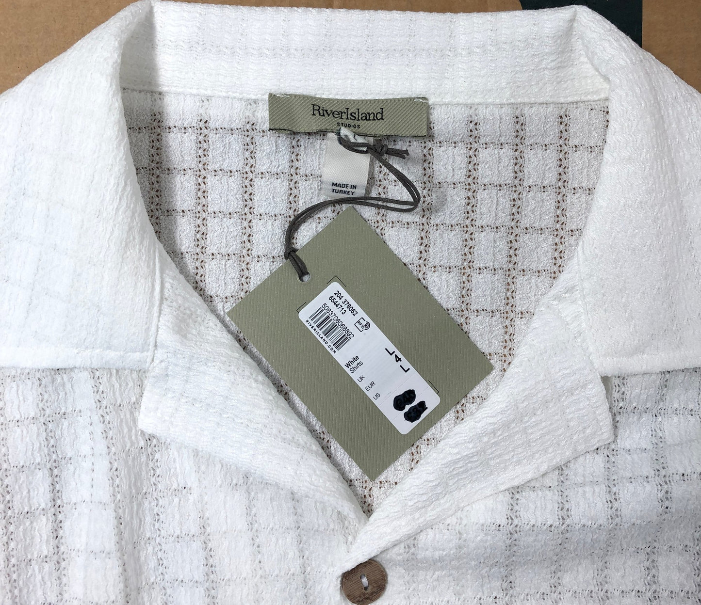 RIVER ISLAND Short Sleeve Shirt Size L Men's Casual White Check Pattern