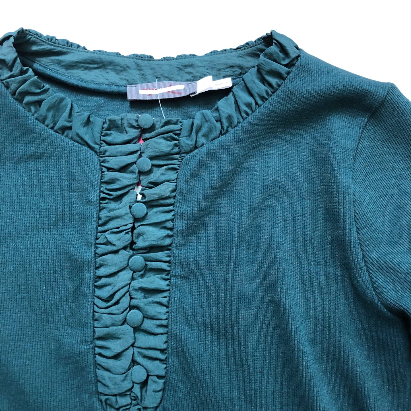 Ruffled Top Long Sleeve Green Cotton Blend Size L