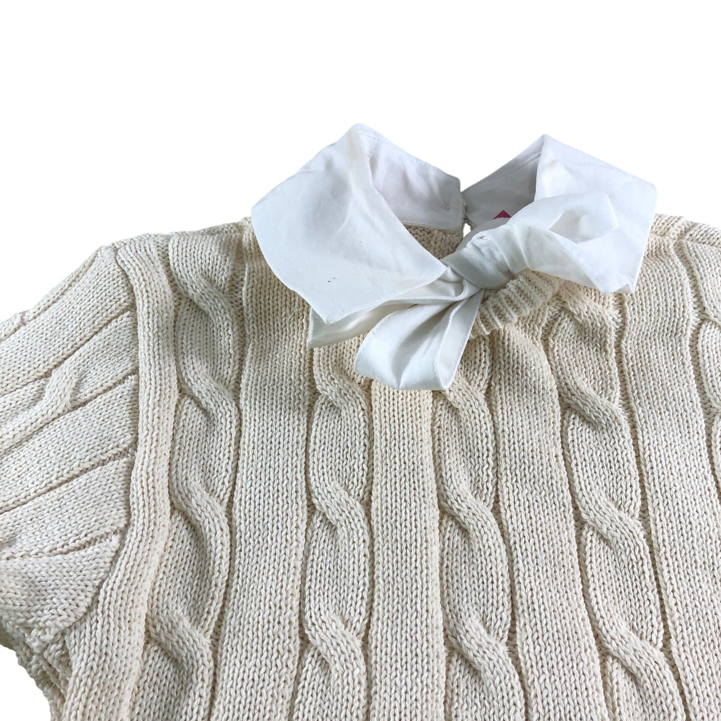 River Island Women's Cable Knit Sweater UK XS Cream Long Sleeve Bow Detail