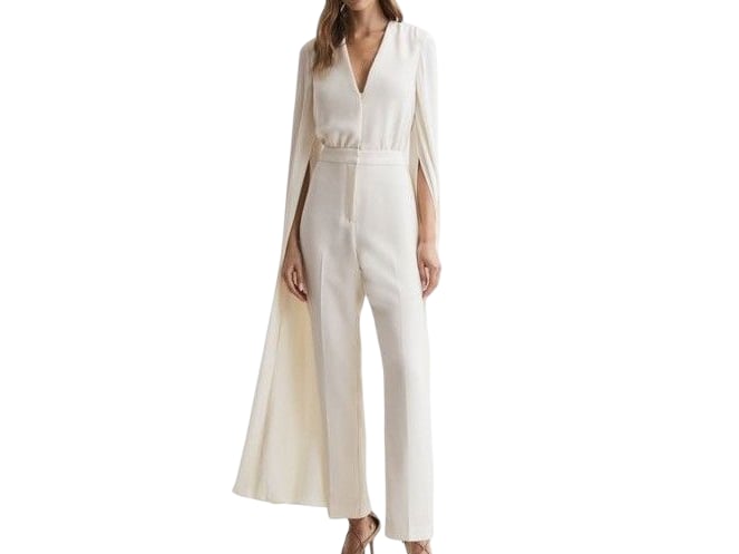 Ivory Cape Sleeve V Neck Jumpsuit UK8 Women's