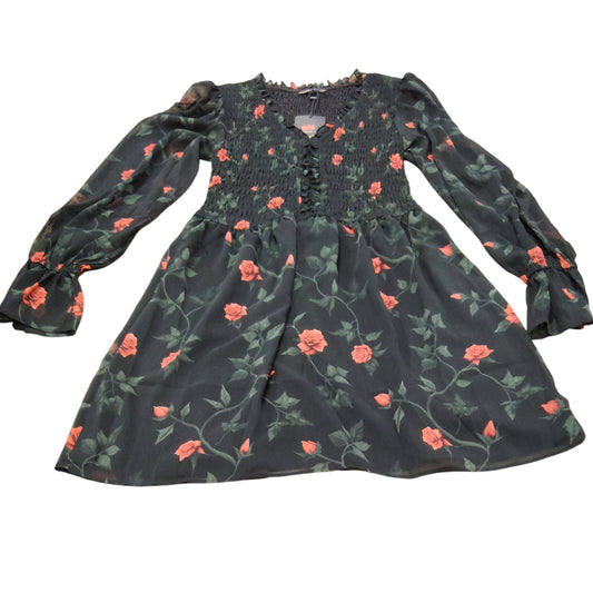 River Island Floral Smock Dress UK6 Women's Long Sleeve Black With Roses