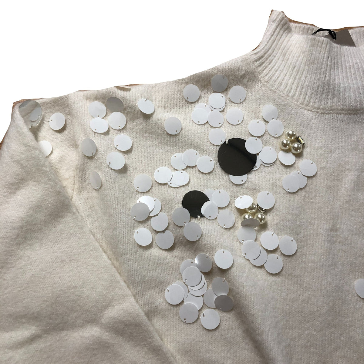 River Island Women’s Cream Sweater Size M Sequinned White Wool Blend Jumper