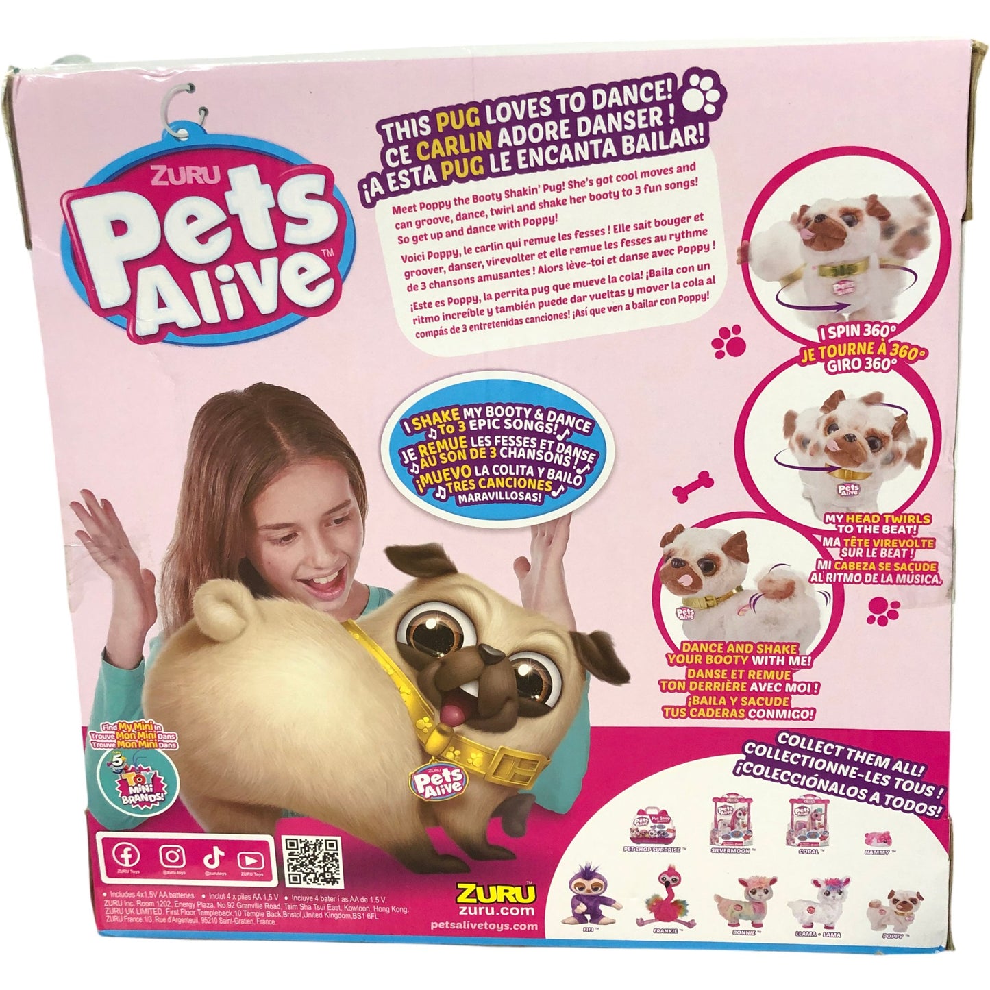ZURU Pets Alive Poppy The Booty Shakin Pug Kids Toy Interactive Plush Animal