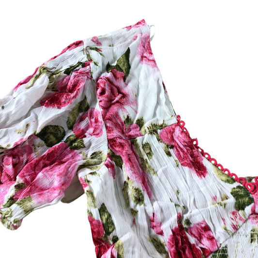 River Island Floral Crop Top M Women's V Neck Short Sleeve