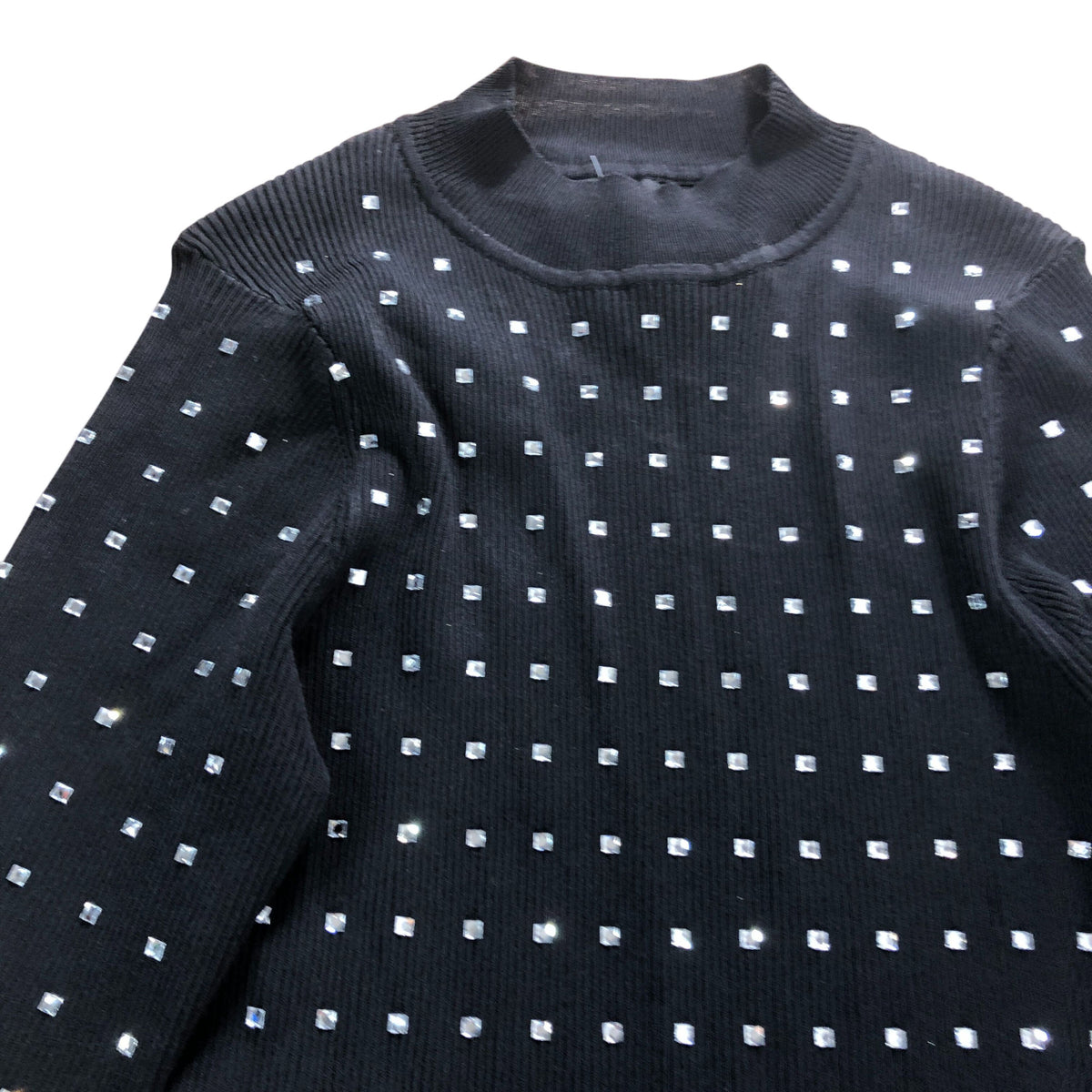 River Island Diamante Long Sleeve Bodycon Dress UK16 Women's Black