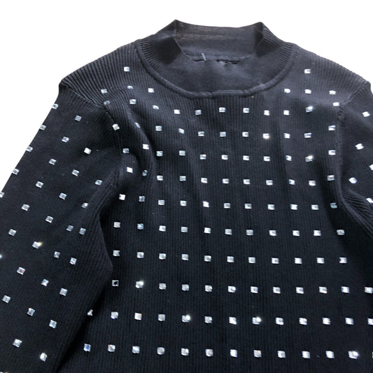 River Island Diamante Long Sleeve Bodycon Dress UK16 Women's Black
