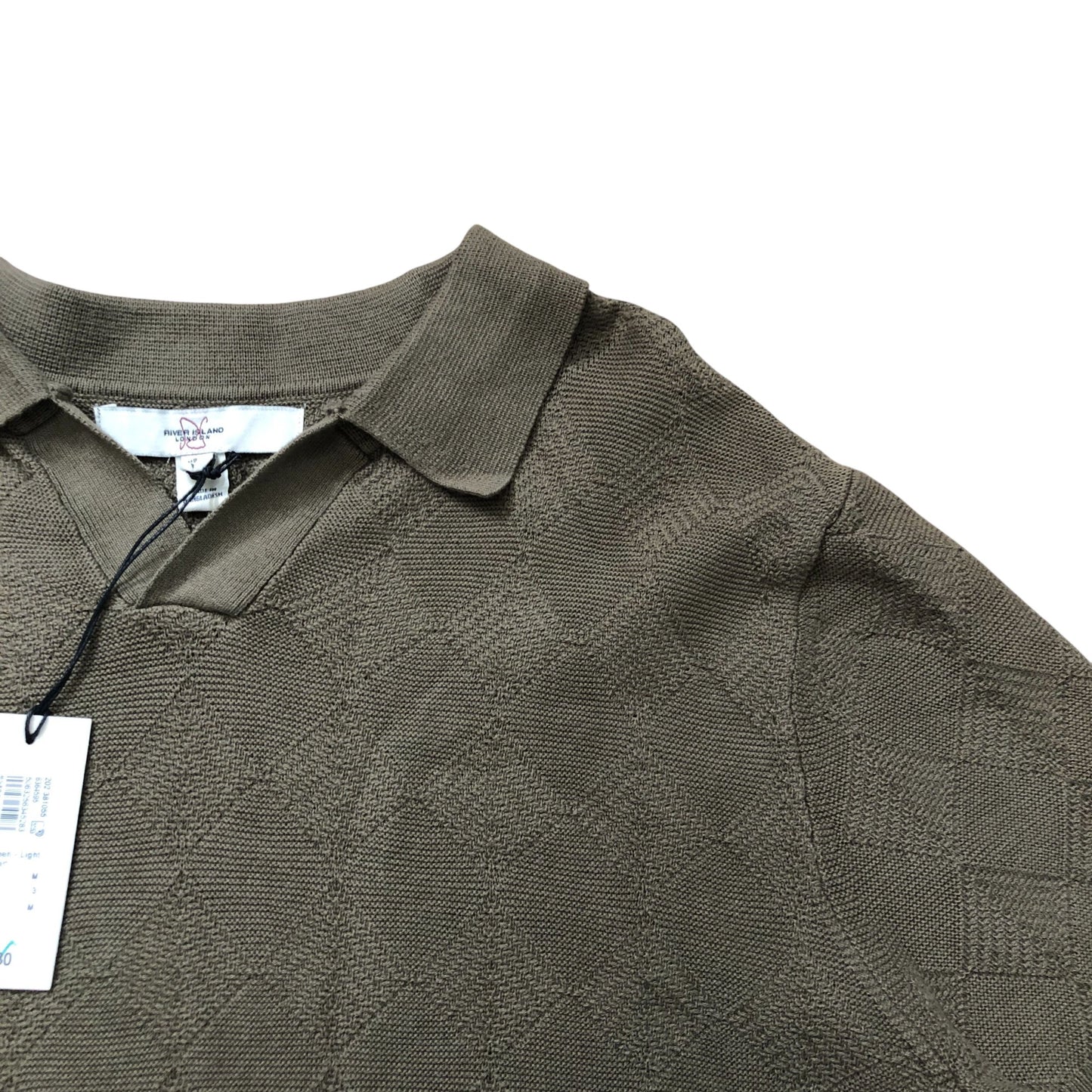 River Island Men's Green Polo Shirt Size M Comfortable Cotton Knitted