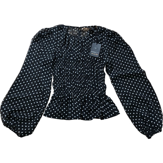 River Island Black Polka Dot Top Women's Blouse Puff Sleeve Summer Style Size 6